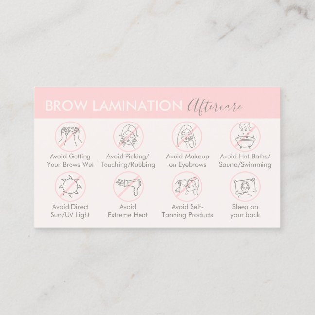 Pink Cream Eye Brow Lamination Aftercare Advice Business Card