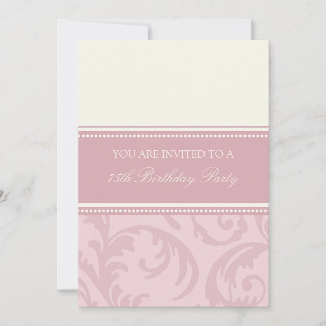 Pink Cream Floral 75th Birthday Party Invitations (Front)