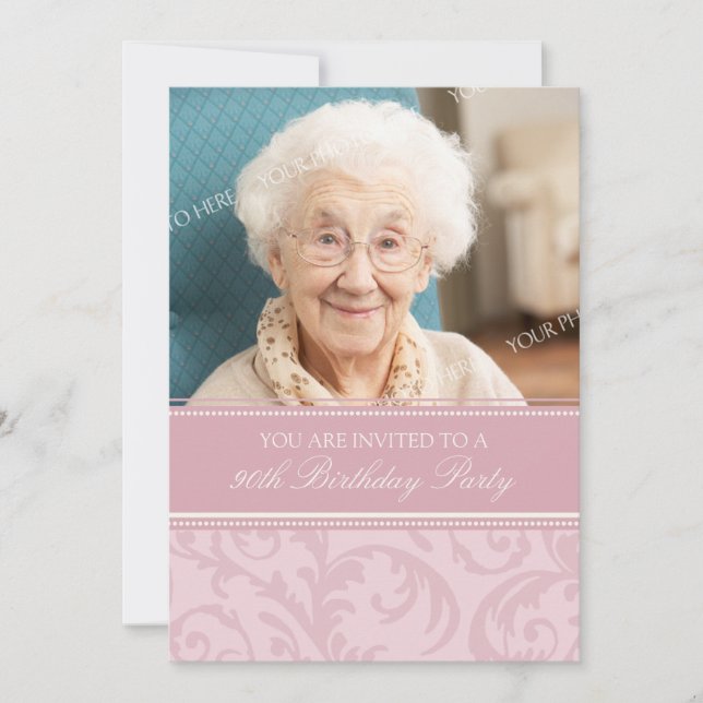 Pink Cream Floral 90th Birthday Party Invitations (Front)