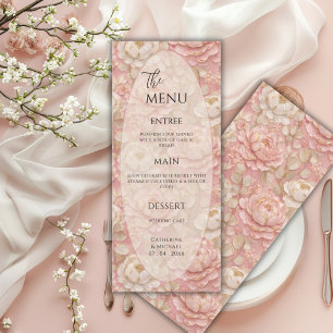 Pink Cream Floral Frame Elegant Wedding Menu