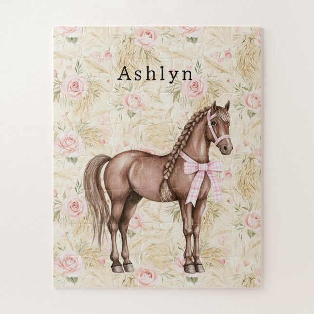 Pink Cream Floral Horse Jigsaw Puzzle (Vertical)