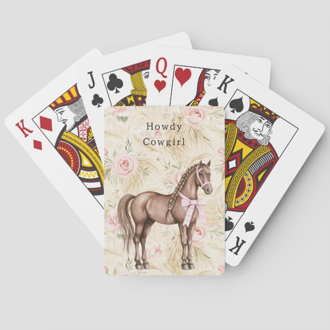Pink Cream Floral Horse Poker Cards (Back)