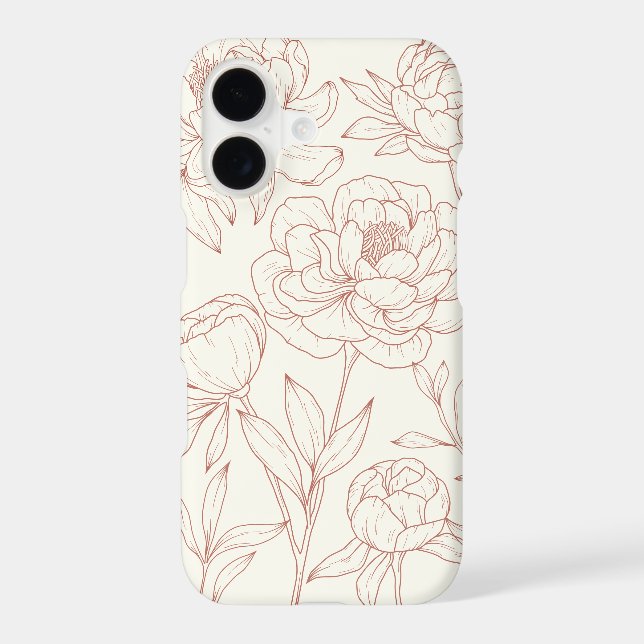 Pink Cream Floral Line Drawing  iPhone Case (Back)
