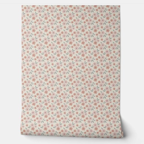 Pink  Cream Floral Pattern Wallpaper