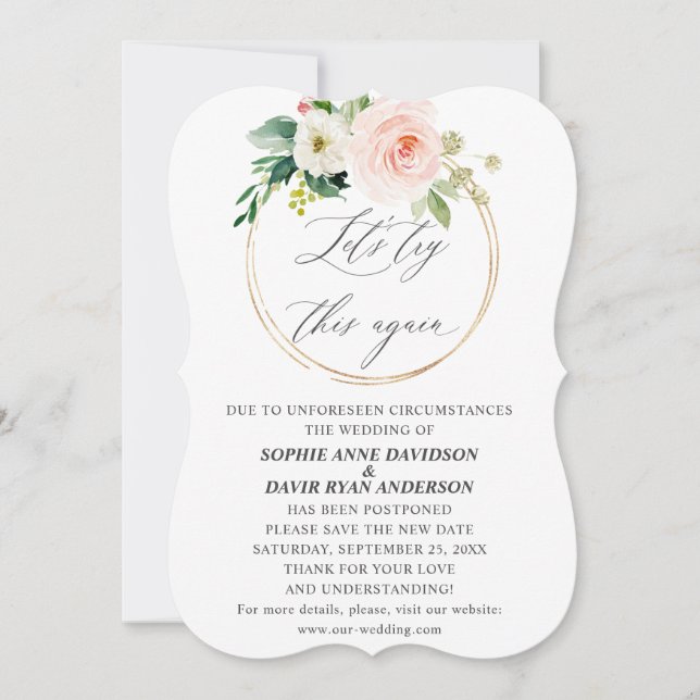 Pink Cream Floral Wedding Try Again Save New Date Invitation (Front)