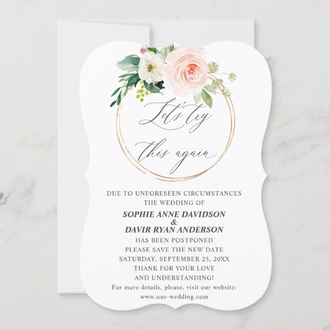 Pink Cream Floral Wedding Try Again Save New Date Invitation (Front)