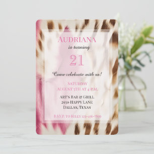 Pink Cream Gold Cowgirl Cowhide 21st Birthday Invitation