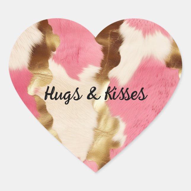 Pink Cream Gold Cowhide Heart Sticker (Front)
