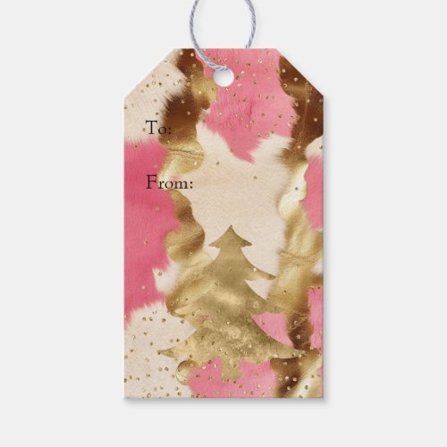 Pink Cream Gold Cowhide Tree Gift Tags