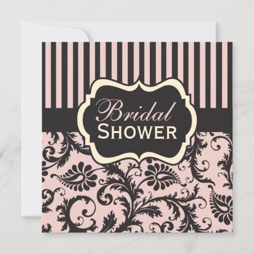 Pink, Cream, Gray Damask Bridal Shower Invitation