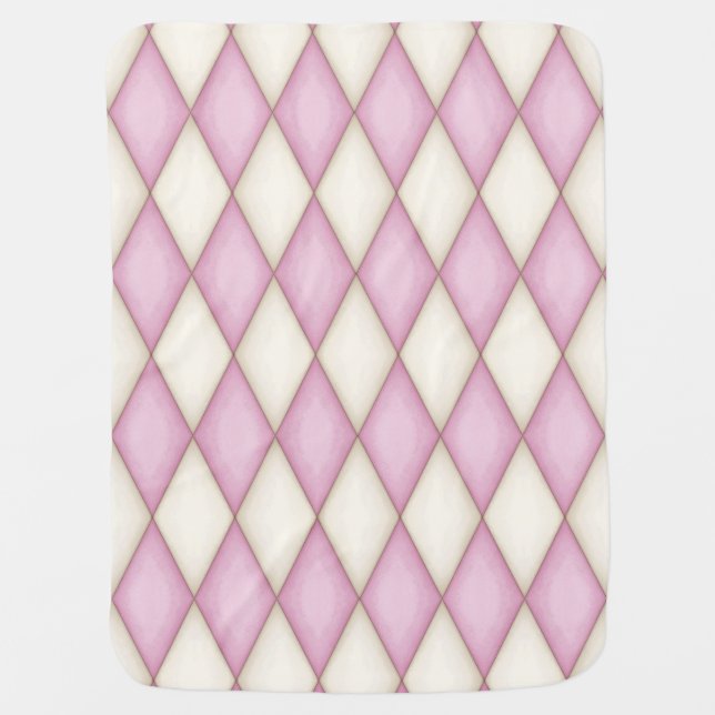 Pink & Cream Harlequin Diamond Check Pattern Baby Blanket (Front)