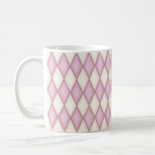 Pink & Cream Harlequin Diamond Check Pattern Coffee Mug