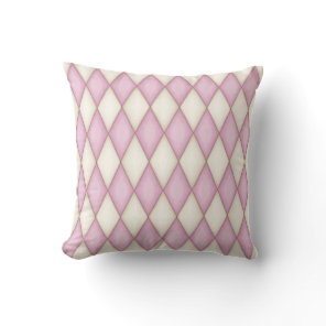 Pink & Cream Harlequin Diamond Check Pattern Throw Pillow