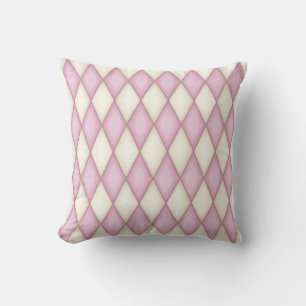 Pink & Cream Harlequin Diamond Check Pattern Throw Pillow