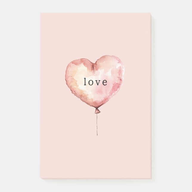 Pink Cream Heart Balloon Post-it Notes (Front)