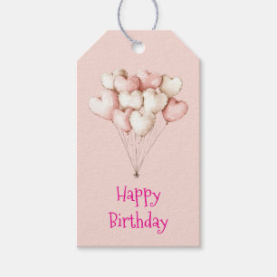 Pink Cream Hearts Balloons Birthday Gift Tags