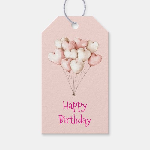 Pink Cream Hearts Balloons Birthday   Gift Tags