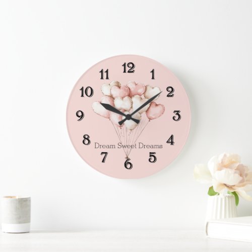 Pink Cream Hearts Balloons   Large Clock