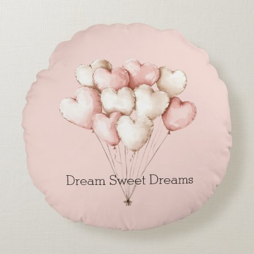 Pink Cream Hearts Balloons   Round Pillow