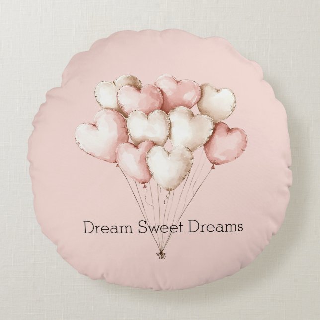 Pink Cream Hearts Balloons   Round Pillow (Front)