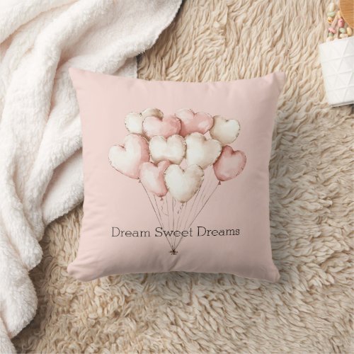 Pink Cream Hearts Balloons   Throw Pillow