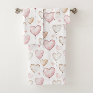 Pink Cream Hearts Bath Towel Set