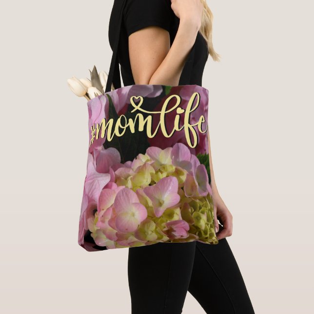 Pink Cream Hydrangeas yellow pink floral  mom life Tote Bag (Close Up)