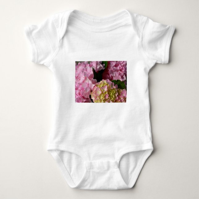 Pink Cream Hydrangeas yellow pink green floral  Baby Bodysuit (Front)