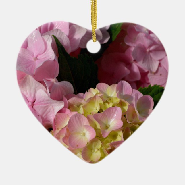 Pink Cream Hydrangeas yellow pink green floral  Ceramic Ornament (Front)