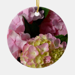 Pink Cream Hydrangeas yellow pink green floral Ceramic Ornament
