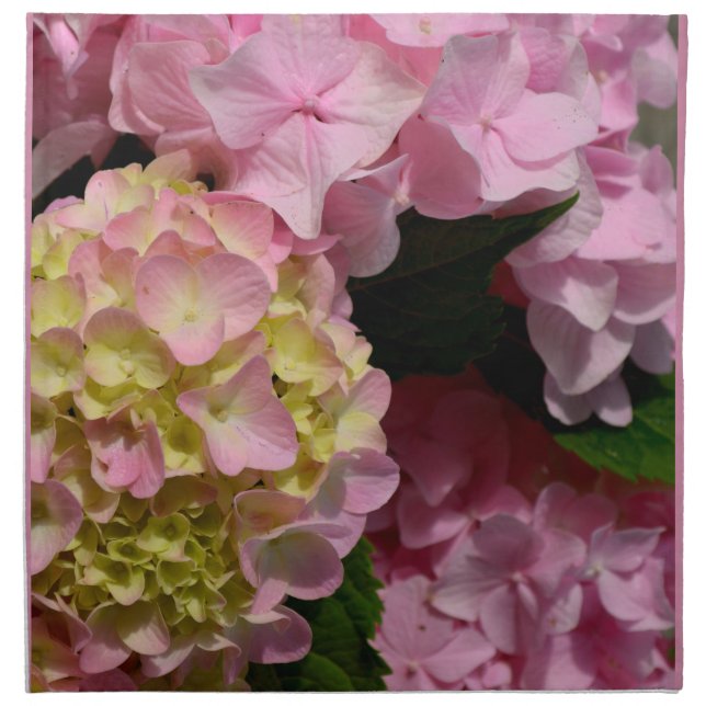 Pink Cream Hydrangeas yellow pink green floral  Cloth Napkin (Front)