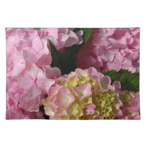 Pink Cream Hydrangeas yellow pink green floral  Cloth Placemat