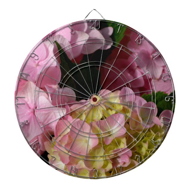 Pink Cream Hydrangeas yellow pink green floral  Dartboard With Darts (Front)