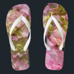 Pink Cream Hydrangeas yellow pink green floral  Flip Flops<br><div class="desc">Pretty elegant classic romantic pink and yellow Hydrangeas. Photo by H Cooper</div>