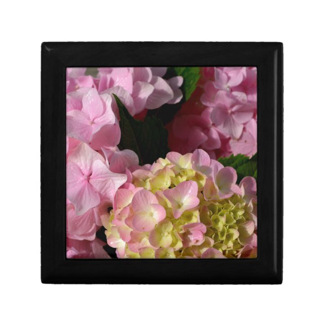 Pink Cream Hydrangeas yellow pink green floral  Keepsake Box (Front)