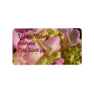 Pink Cream Hydrangeas yellow pink green floral Label