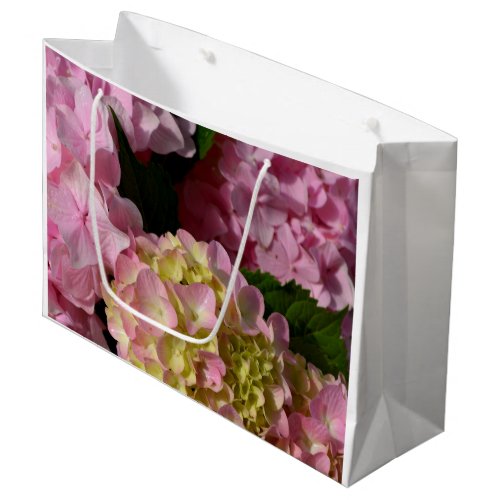 Pink Cream Hydrangeas yellow pink green floral  Large Gift Bag
