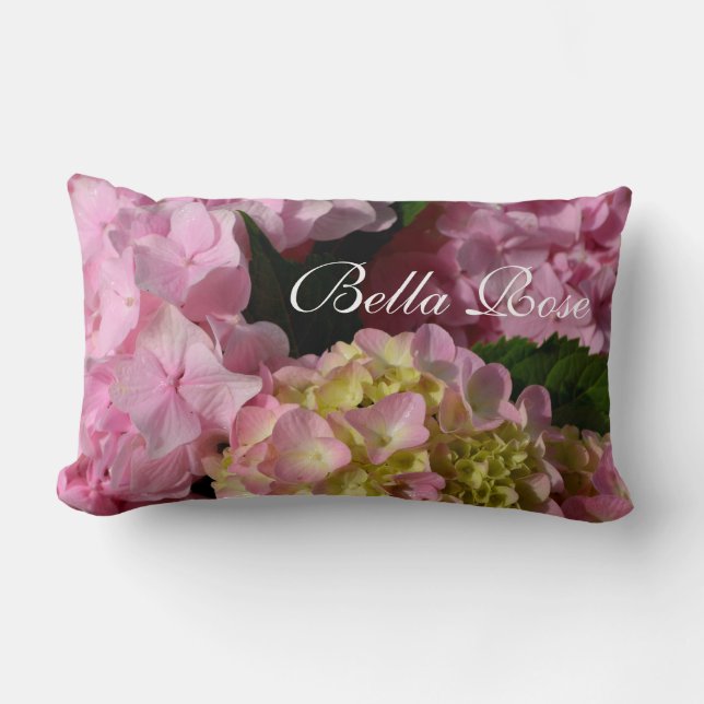 Pink Cream Hydrangeas yellow pink green floral  Lumbar Pillow (Front)