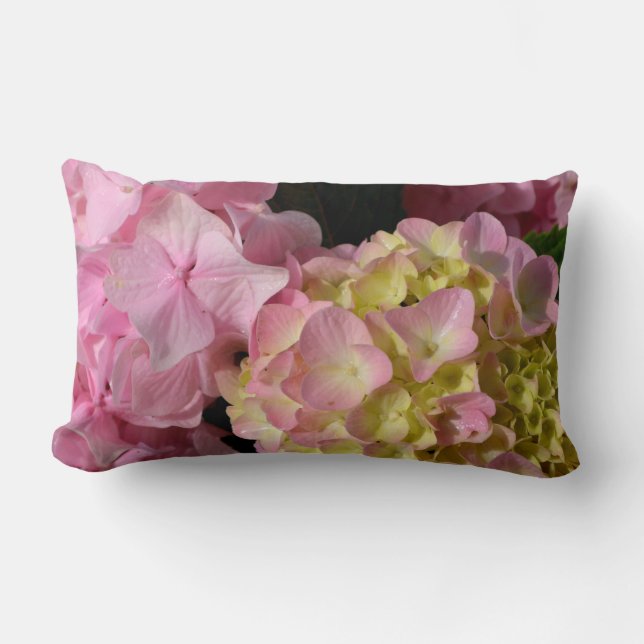 Pink Cream Hydrangeas yellow pink green floral  Lumbar Pillow (Front)