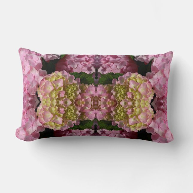 Pink Cream Hydrangeas yellow pink green floral  Lumbar Pillow (Front)