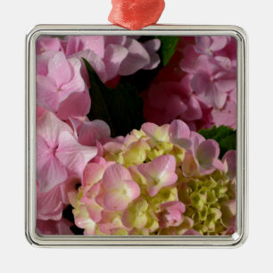 Pink Cream Hydrangeas yellow pink green floral  Metal Ornament