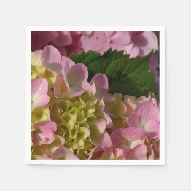 Pink Cream Hydrangeas yellow pink green floral  Napkins (Front)