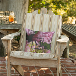 Pink Cream Hydrangeas yellow pink green floral   Outdoor Pillow