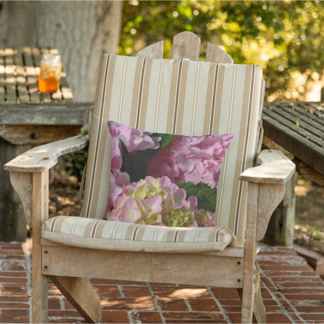 Pink Cream Hydrangeas yellow pink green floral   Outdoor Pillow (Chair)