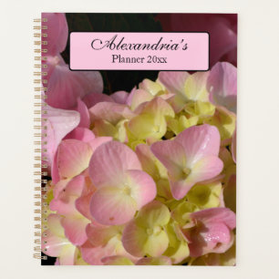 Pink Cream Hydrangeas yellow pink green floral Planner