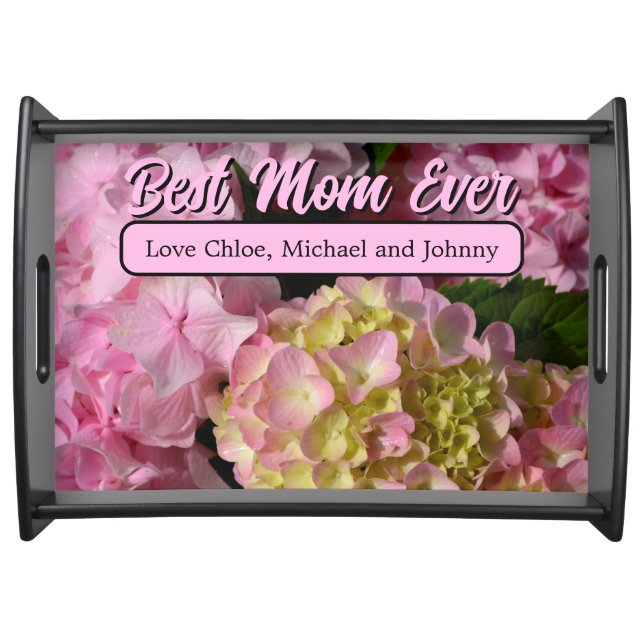 Pink Cream Hydrangeas yellow pink green floral  Serving Tray (Front)