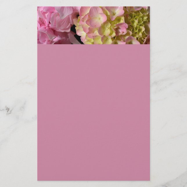 Pink Cream Hydrangeas yellow pink green floral  Stationery (Front)