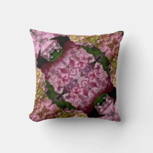 Pink Cream Hydrangeas yellow pink green floral  Throw Pillow