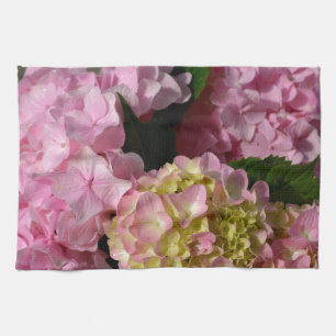 Pink Cream Hydrangeas yellow pink green floral Towel