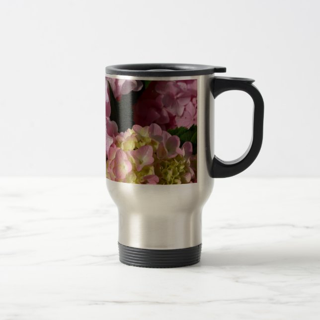 Pink Cream Hydrangeas yellow pink green floral  Travel Mug (Right)
